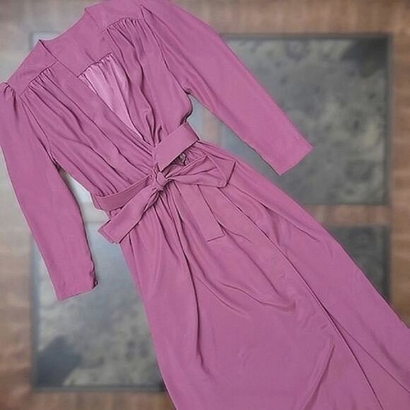 Vtg 80's tailor-made lilac maxi wrap gown - Picture 4 of 16